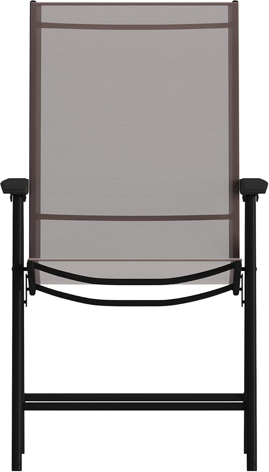 imageFlash Furniture Paladin Navy Outdoor Folding Patio Sling Chair with Black Frame 2 PackBrown