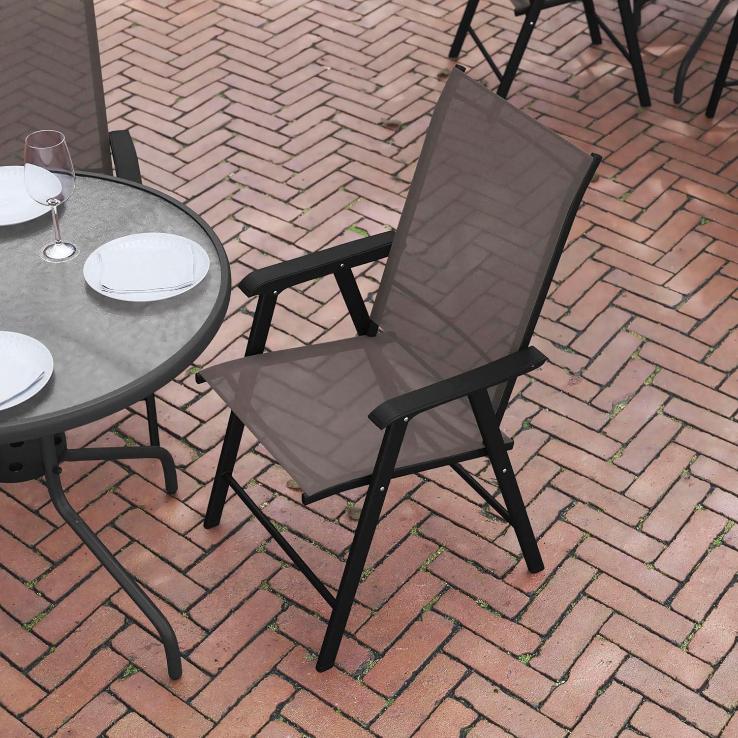 imageFlash Furniture Paladin Navy Outdoor Folding Patio Sling Chair with Black Frame 2 PackBrown