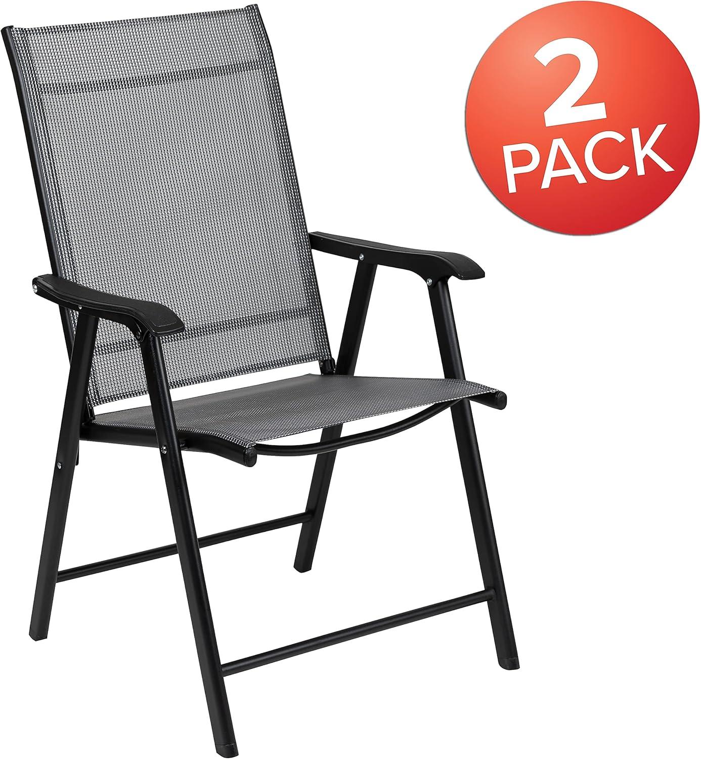 imageFlash Furniture Paladin Navy Outdoor Folding Patio Sling Chair with Black Frame 2 PackGrey