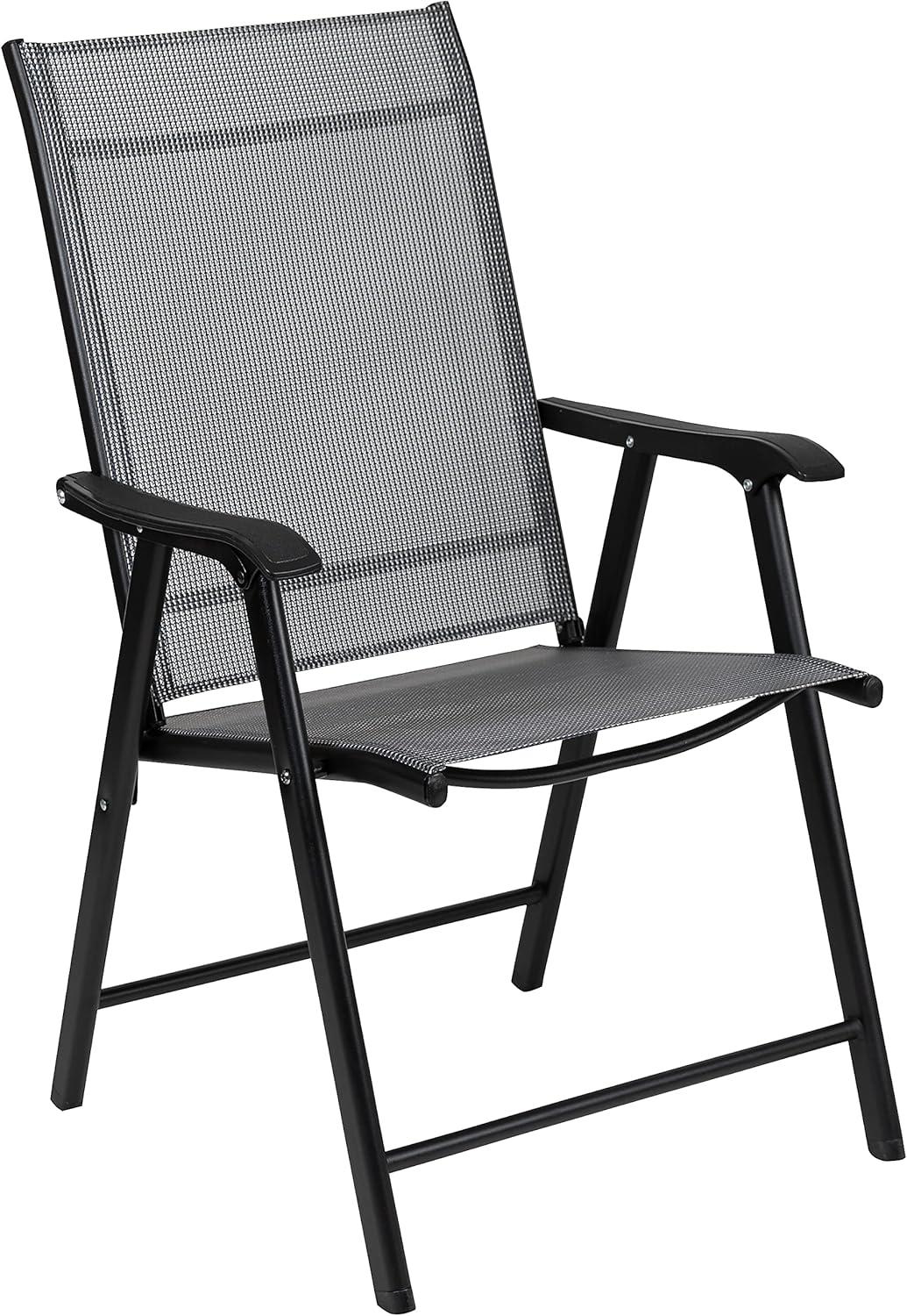 imageFlash Furniture Paladin Navy Outdoor Folding Patio Sling Chair with Black Frame 2 PackGrey