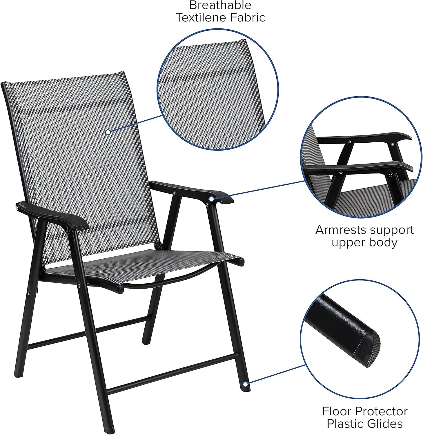 imageFlash Furniture Paladin Navy Outdoor Folding Patio Sling Chair with Black Frame 2 PackGrey
