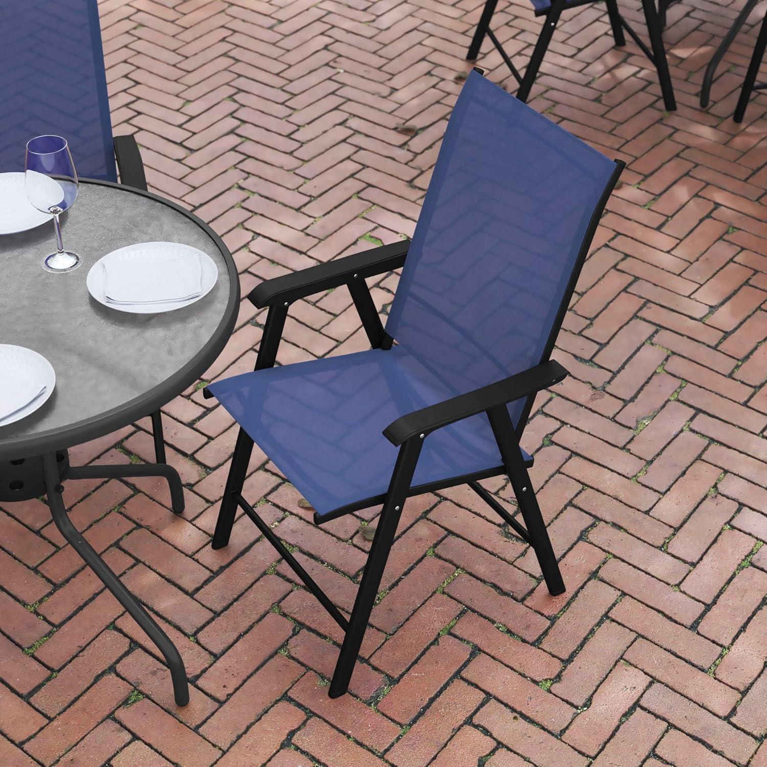 imageFlash Furniture Paladin Navy Outdoor Folding Patio Sling Chair with Black Frame 2 PackNavy