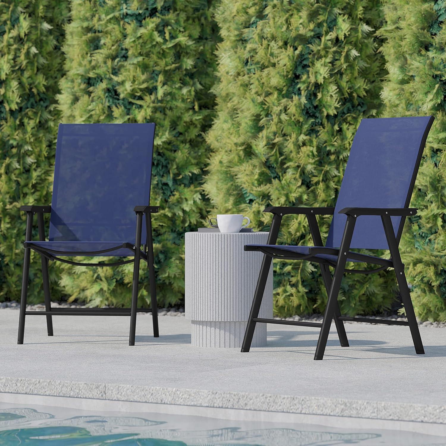 imageFlash Furniture Paladin Navy Outdoor Folding Patio Sling Chair with Black Frame 2 PackNavy