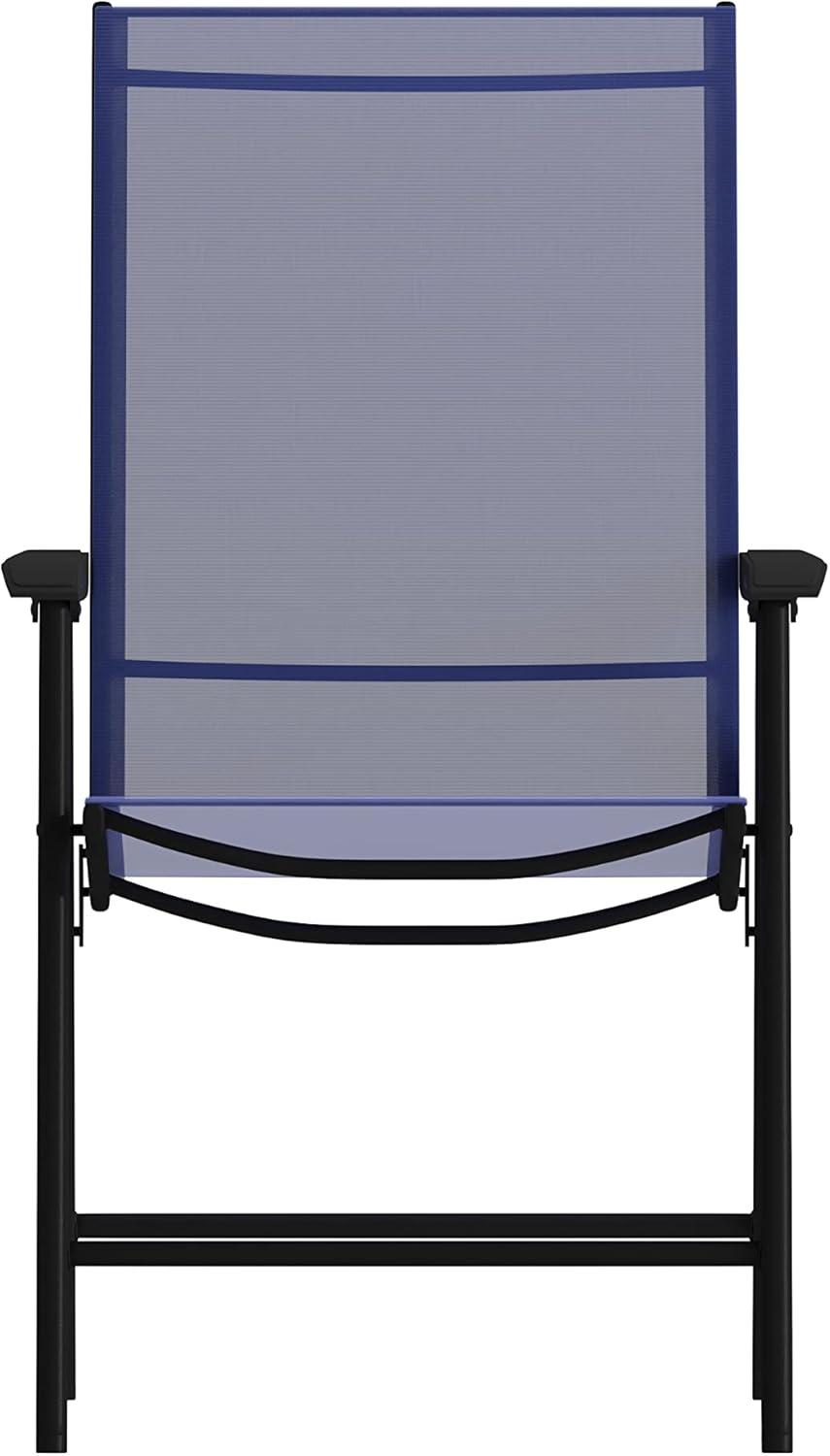 imageFlash Furniture Paladin Navy Outdoor Folding Patio Sling Chair with Black Frame 2 PackNavy