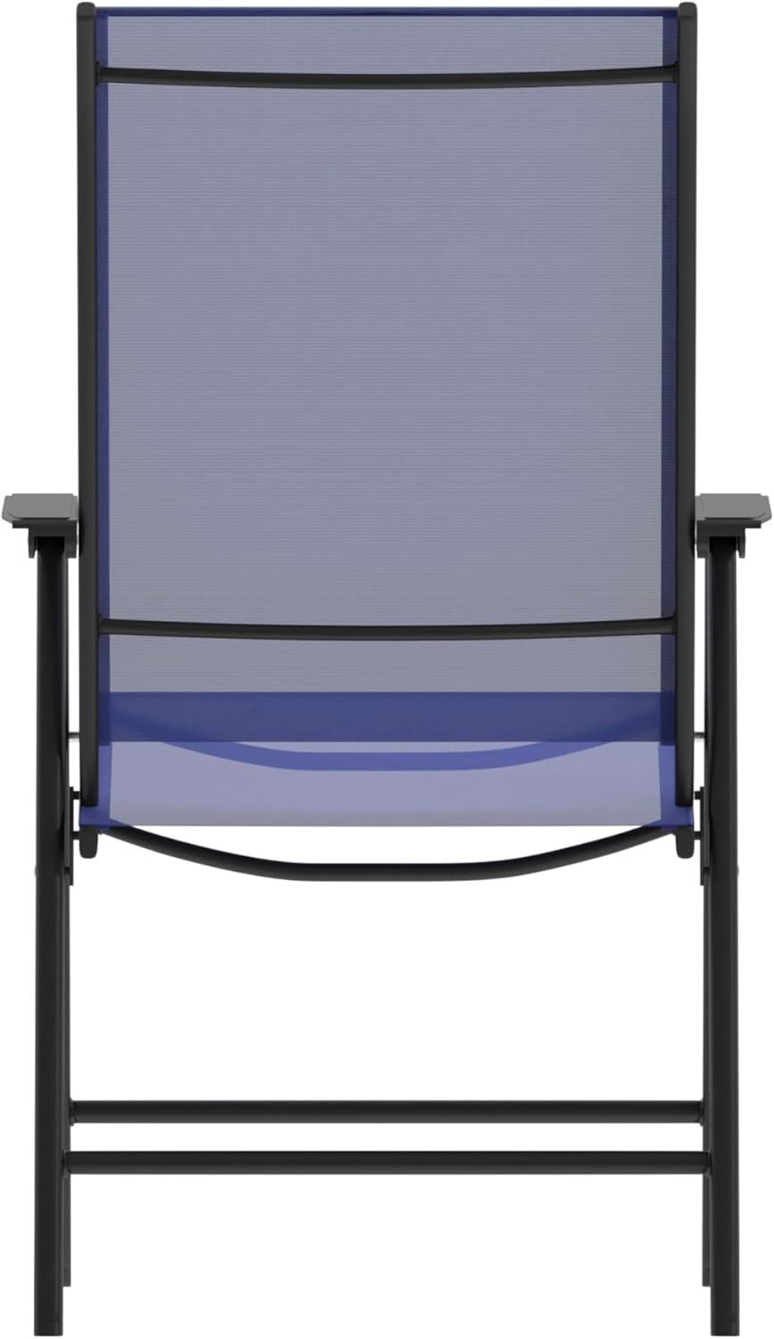 imageFlash Furniture Paladin Navy Outdoor Folding Patio Sling Chair with Black Frame 2 PackNavy