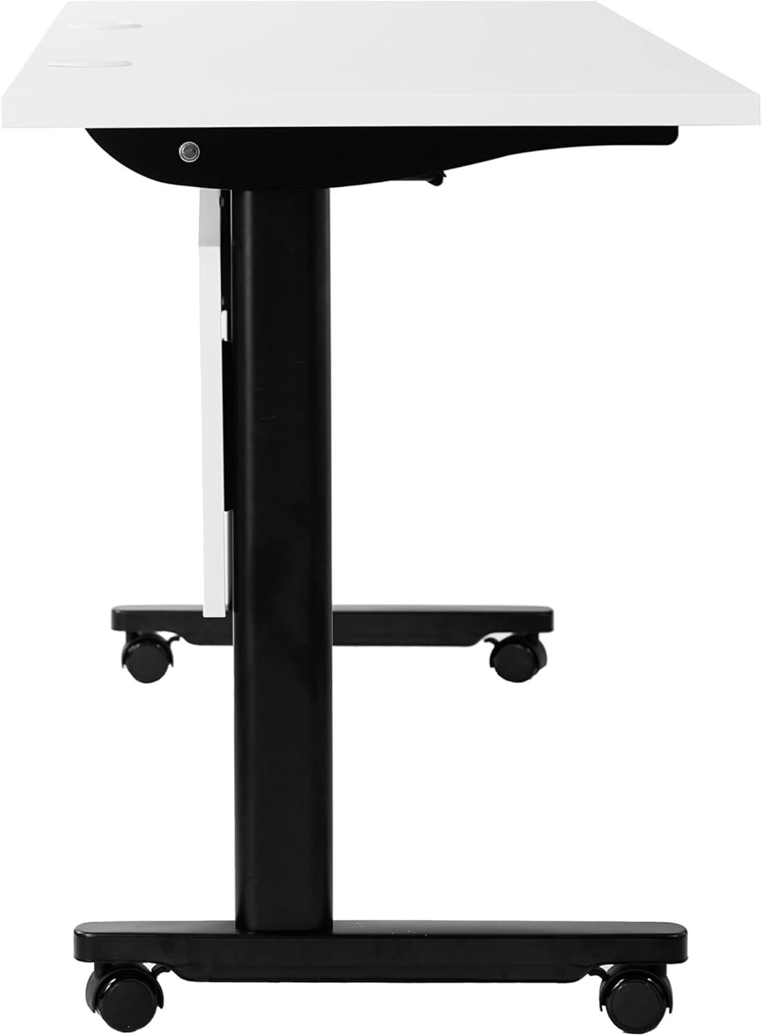 imageFlash Furniture Palmer Commercial Nesting Flip Training Table HeavyDuty Steel Frame and TLegs Modesty Panel 1quot Thick Tabletop 60quot x 24quot White TopBlack FrameWhite TopBlack Frame