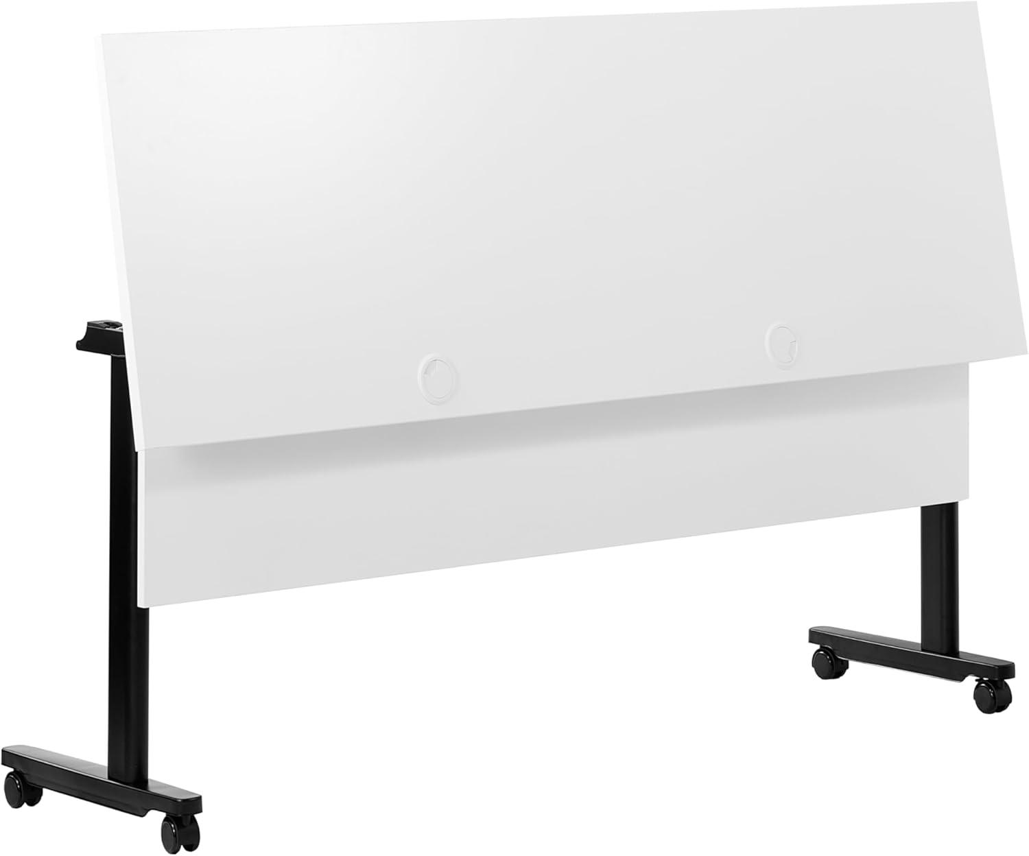 imageFlash Furniture Palmer Commercial Nesting Flip Training Table HeavyDuty Steel Frame and TLegs Modesty Panel 1quot Thick Tabletop 60quot x 24quot White TopBlack FrameWhite TopBlack Frame