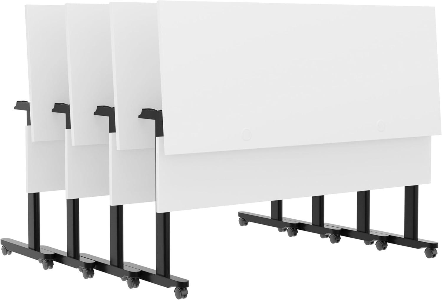 imageFlash Furniture Palmer Commercial Nesting Flip Training Table HeavyDuty Steel Frame and TLegs Modesty Panel 1quot Thick Tabletop 60quot x 24quot White TopBlack FrameWhite TopBlack Frame