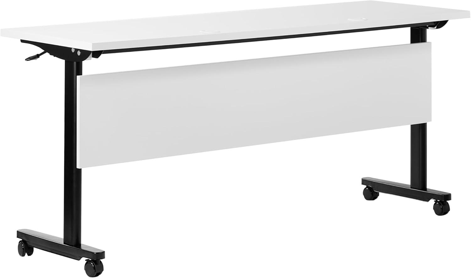 imageFlash Furniture Palmer Commercial Nesting Flip Training Table HeavyDuty Steel Frame and TLegs Modesty Panel 1quot Thick Tabletop 60quot x 24quot White TopBlack FrameWhite TopBlack Frame
