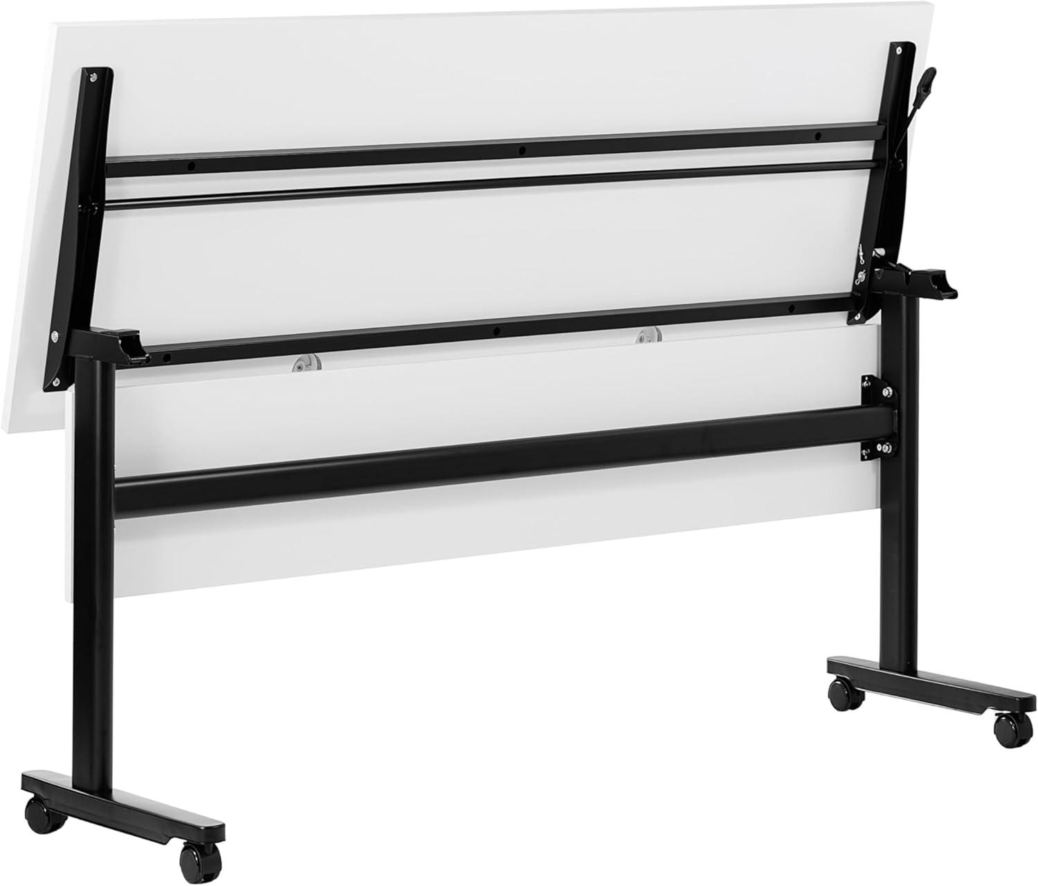 imageFlash Furniture Palmer Commercial Nesting Flip Training Table HeavyDuty Steel Frame and TLegs Modesty Panel 1quot Thick Tabletop 60quot x 24quot White TopBlack FrameWhite TopBlack Frame