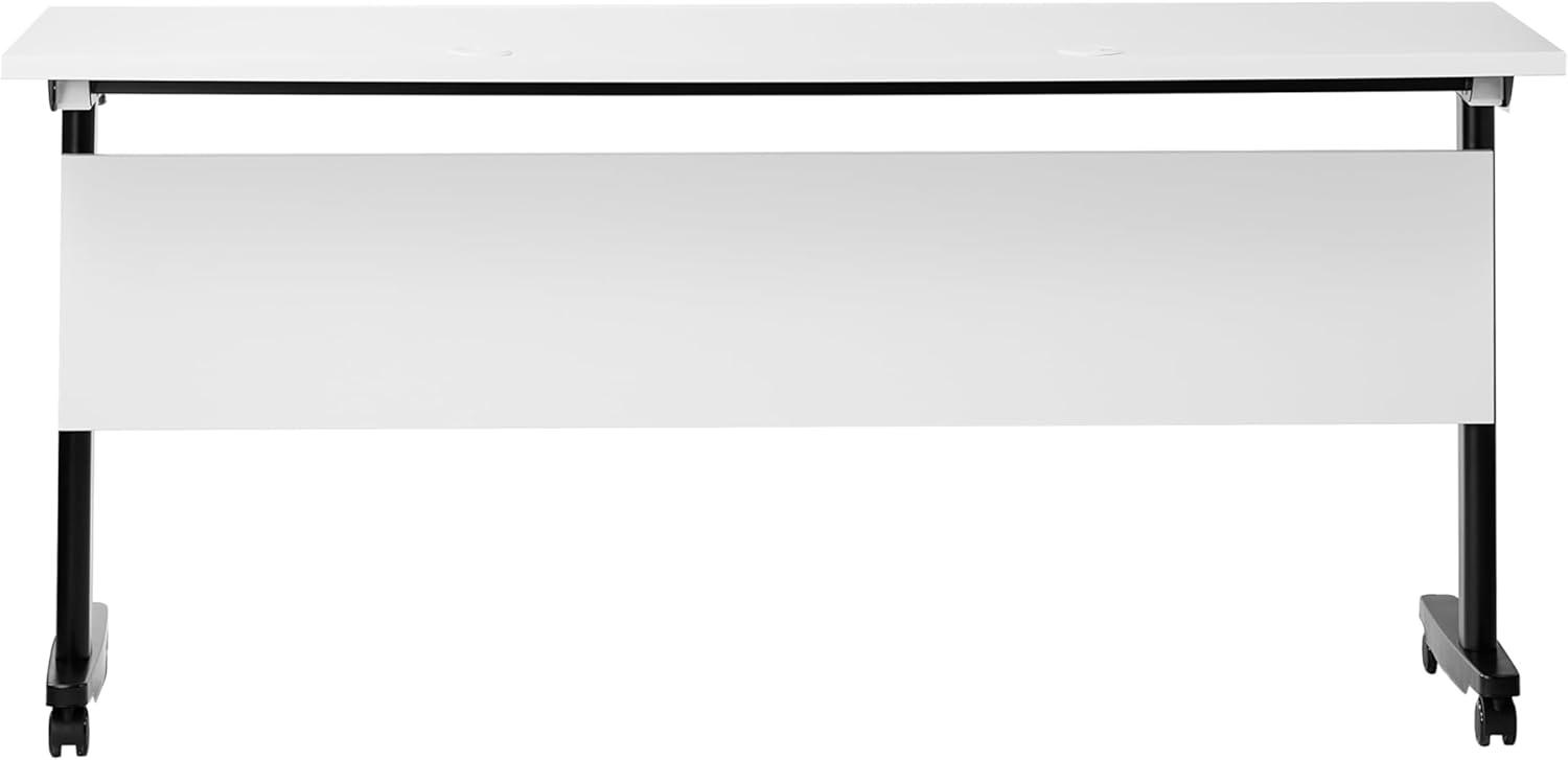 imageFlash Furniture Palmer Commercial Nesting Flip Training Table HeavyDuty Steel Frame and TLegs Modesty Panel 1quot Thick Tabletop 60quot x 24quot White TopBlack FrameWhite TopBlack Frame