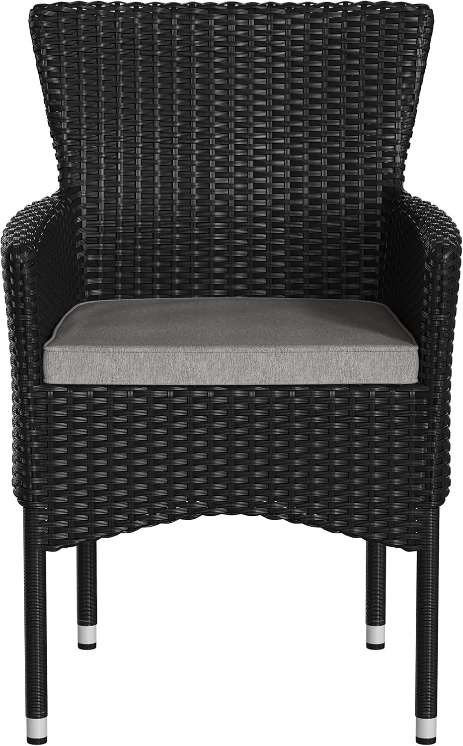 imageFlash Furniture Peregrine 7 Piece Outdoor Patio Dining Set Space Saving Black Wicker Modular Chairs ampamp Cream CushionsNatural Finish Acacia Wood TableSeating for 6BlackGray