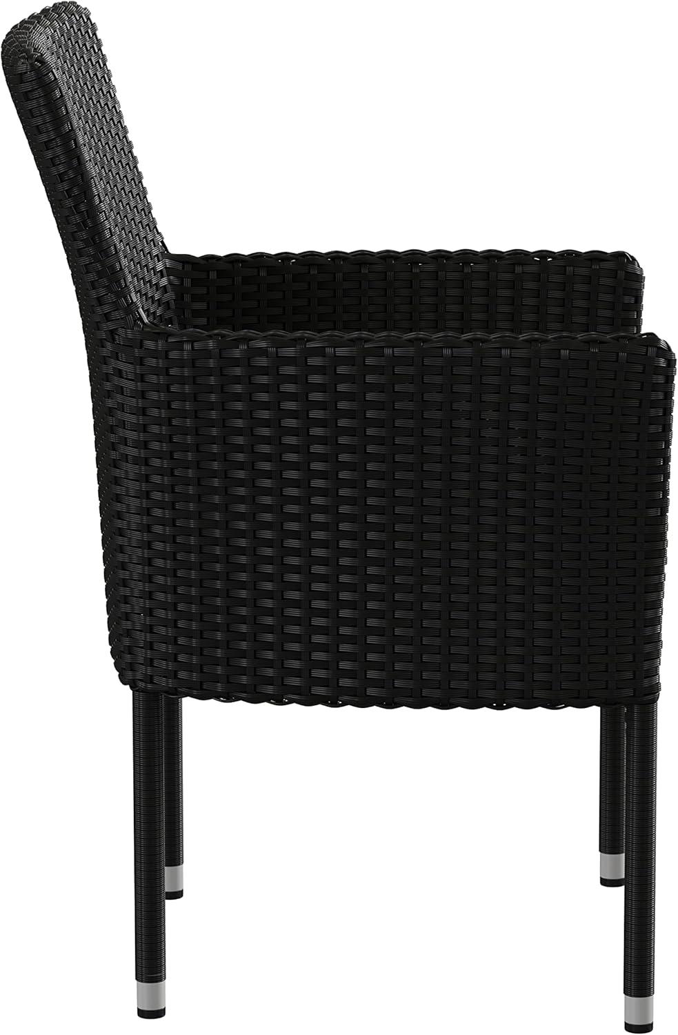 imageFlash Furniture Peregrine 7 Piece Outdoor Patio Dining Set Space Saving Black Wicker Modular Chairs ampamp Cream CushionsNatural Finish Acacia Wood TableSeating for 6BlackGray