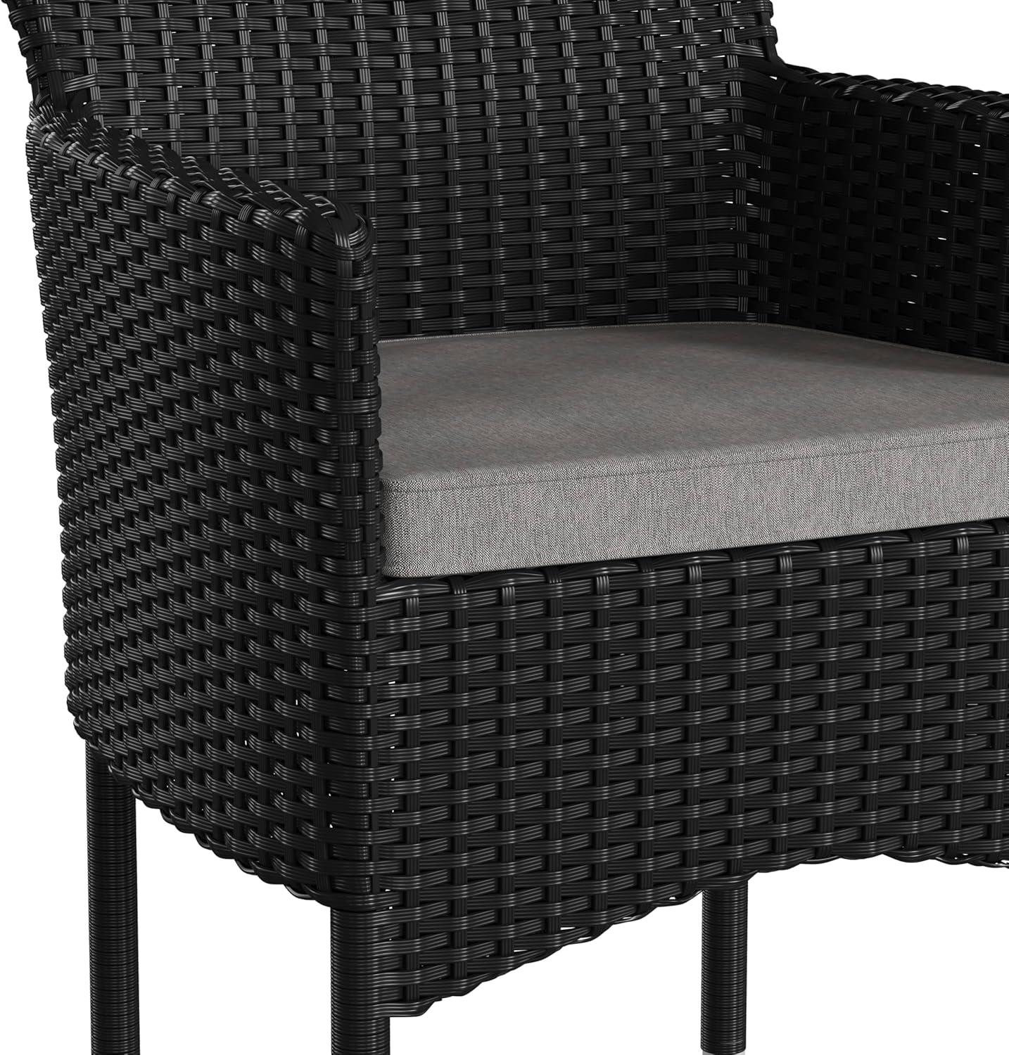 imageFlash Furniture Peregrine 7 Piece Outdoor Patio Dining Set Space Saving Black Wicker Modular Chairs ampamp Cream CushionsNatural Finish Acacia Wood TableSeating for 6BlackGray