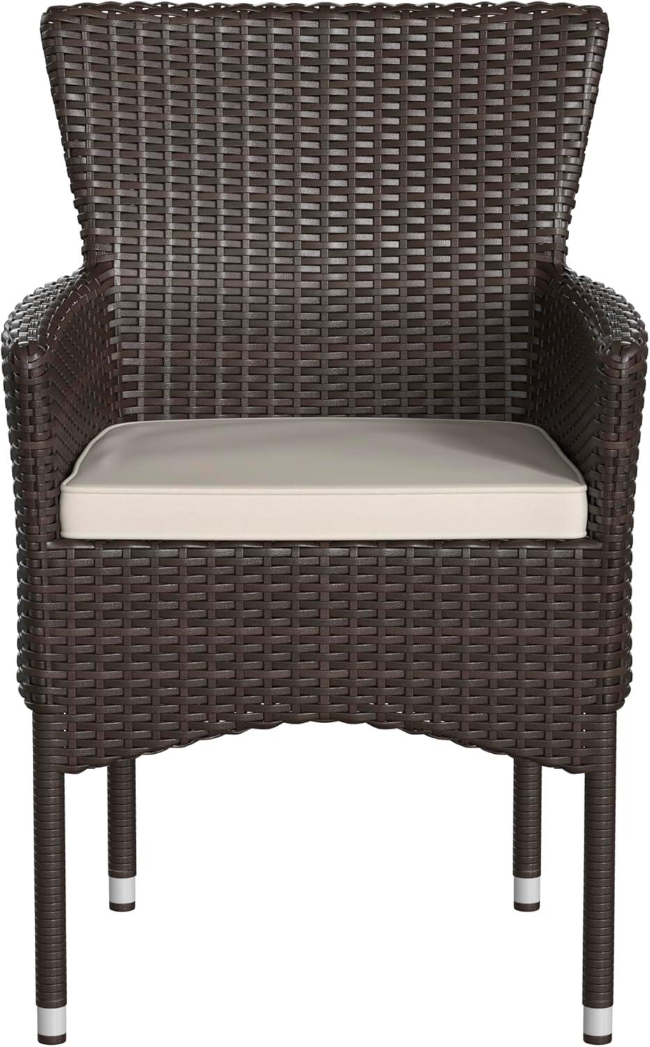 imageFlash Furniture Peregrine 7 Piece Outdoor Patio Dining Set Space Saving Black Wicker Modular Chairs ampamp Cream CushionsNatural Finish Acacia Wood TableSeating for 6EspressoCream