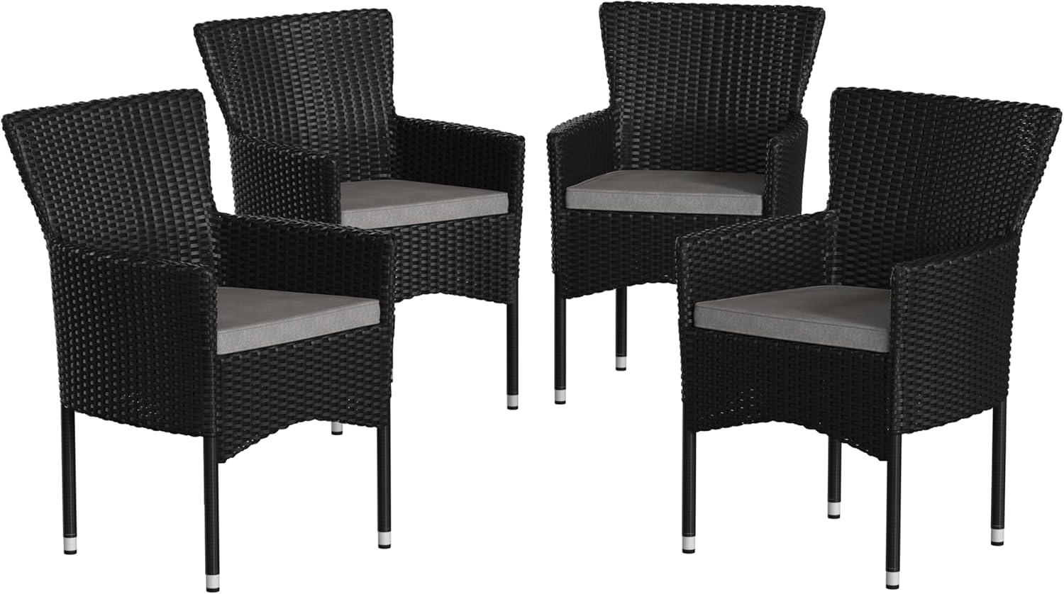imageFlash Furniture Peregrine 7 Piece Outdoor Patio Dining Set Space Saving Black Wicker Modular Chairs ampamp Cream CushionsNatural Finish Acacia Wood TableSeating for 6BlackGray