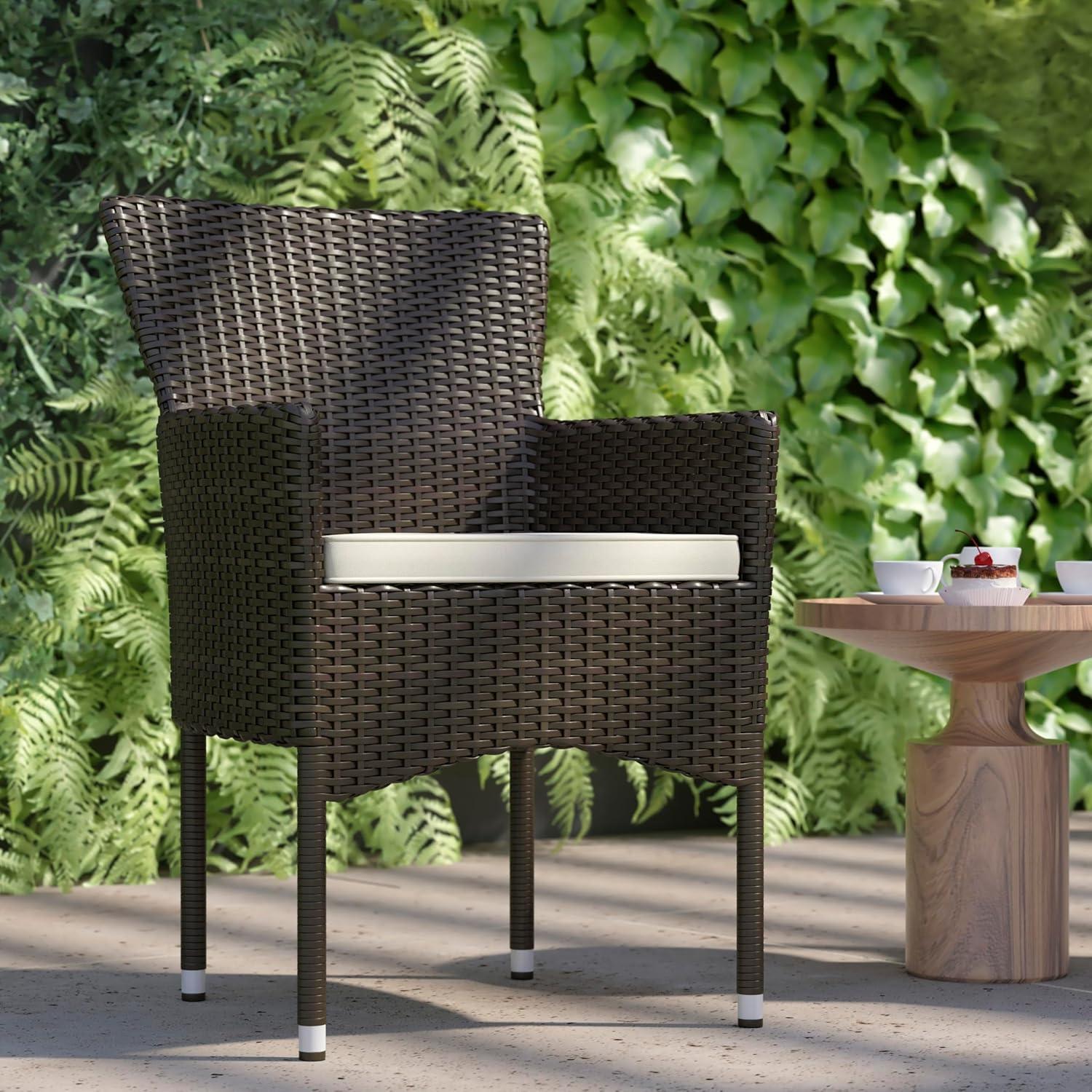imageFlash Furniture Peregrine 7 Piece Outdoor Patio Dining Set Space Saving Black Wicker Modular Chairs ampamp Cream CushionsNatural Finish Acacia Wood TableSeating for 6EspressoCream