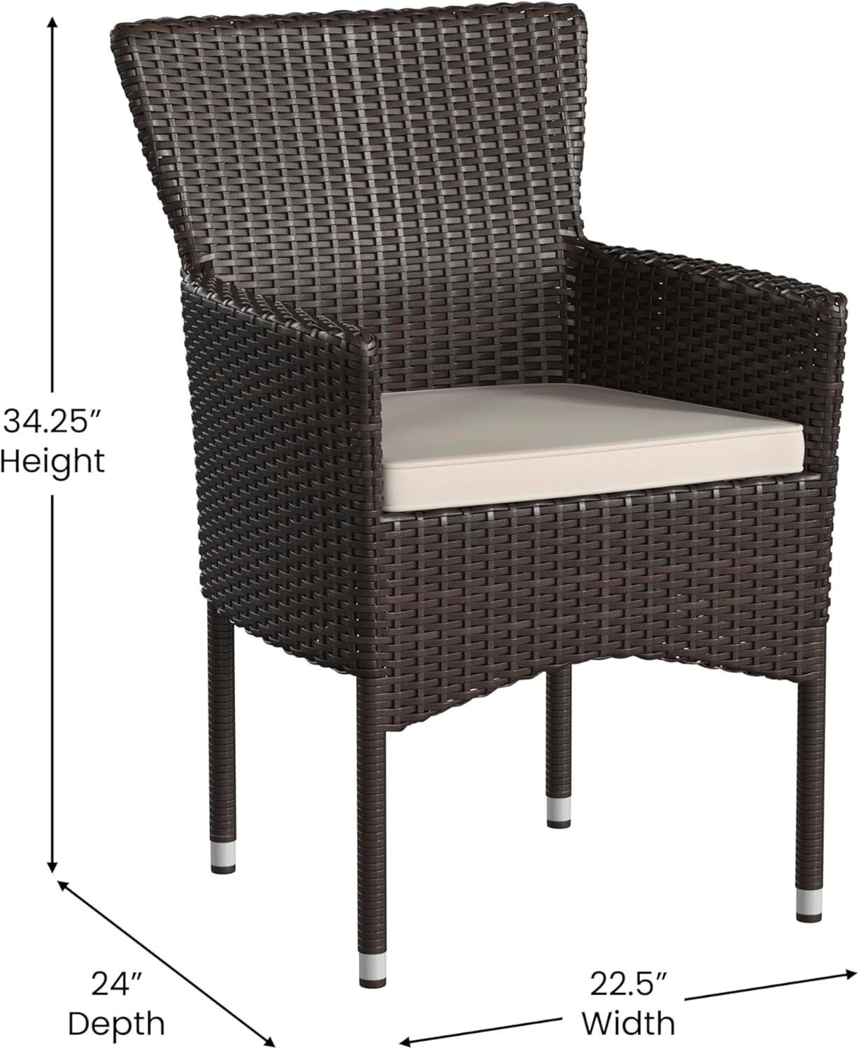 imageFlash Furniture Peregrine 7 Piece Outdoor Patio Dining Set Space Saving Black Wicker Modular Chairs ampamp Cream CushionsNatural Finish Acacia Wood TableSeating for 6EspressoCream
