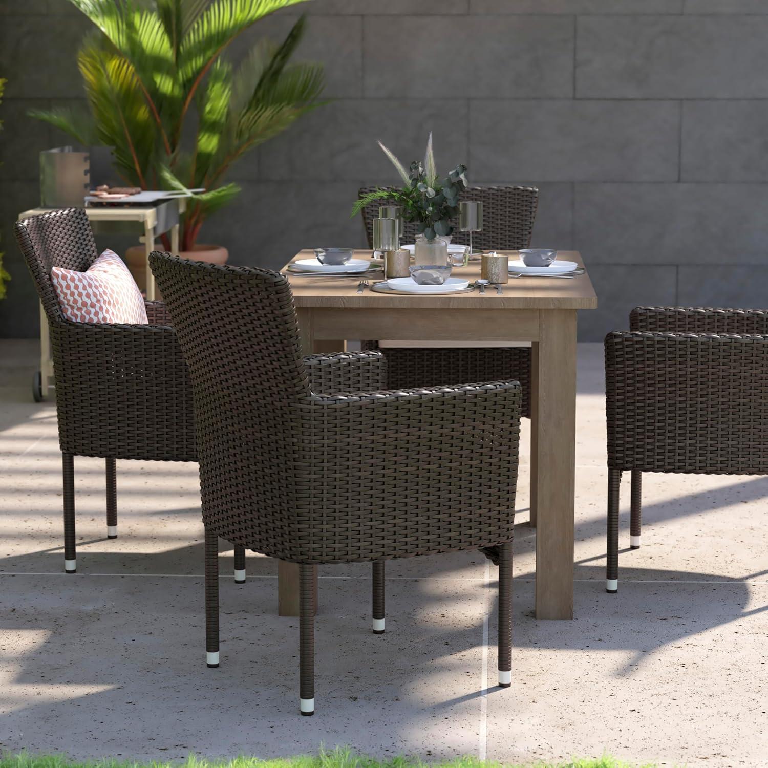 imageFlash Furniture Peregrine 7 Piece Outdoor Patio Dining Set Space Saving Black Wicker Modular Chairs ampamp Cream CushionsNatural Finish Acacia Wood TableSeating for 6EspressoCream