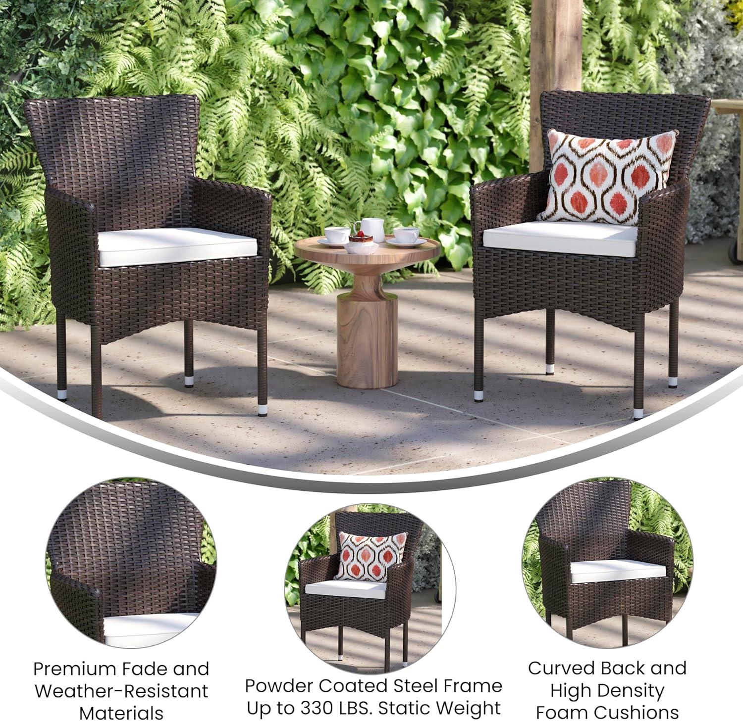 imageFlash Furniture Peregrine 7 Piece Outdoor Patio Dining Set Space Saving Black Wicker Modular Chairs ampamp Cream CushionsNatural Finish Acacia Wood TableSeating for 6EspressoCream