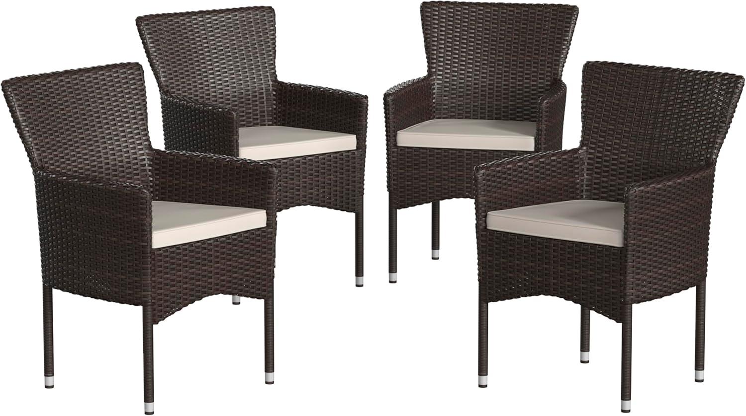imageFlash Furniture Peregrine 7 Piece Outdoor Patio Dining Set Space Saving Black Wicker Modular Chairs ampamp Cream CushionsNatural Finish Acacia Wood TableSeating for 6EspressoCream