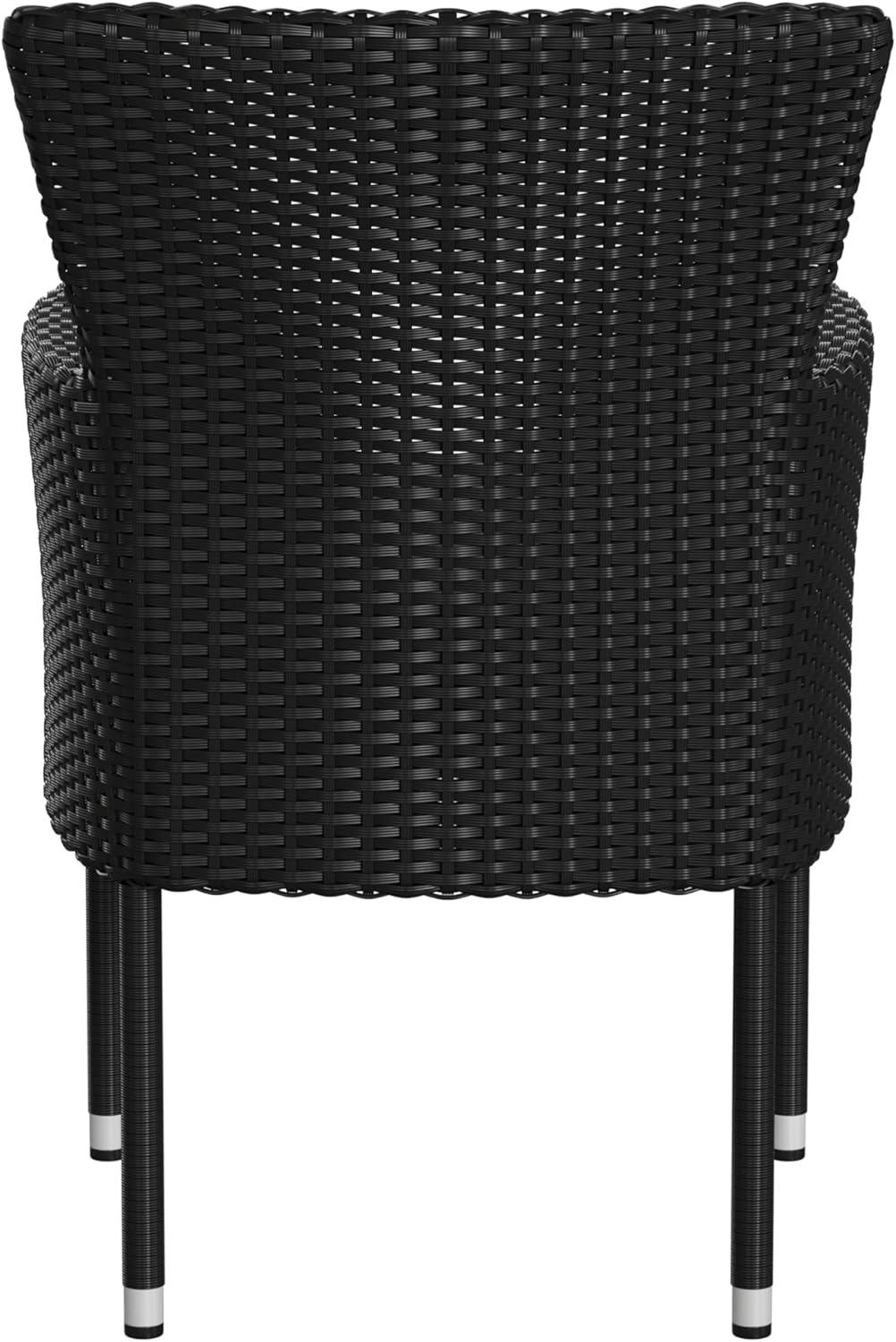 imageFlash Furniture Peregrine 7 Piece Outdoor Patio Dining Set Space Saving Black Wicker Modular Chairs ampamp Cream CushionsNatural Finish Acacia Wood TableSeating for 6BlackGray
