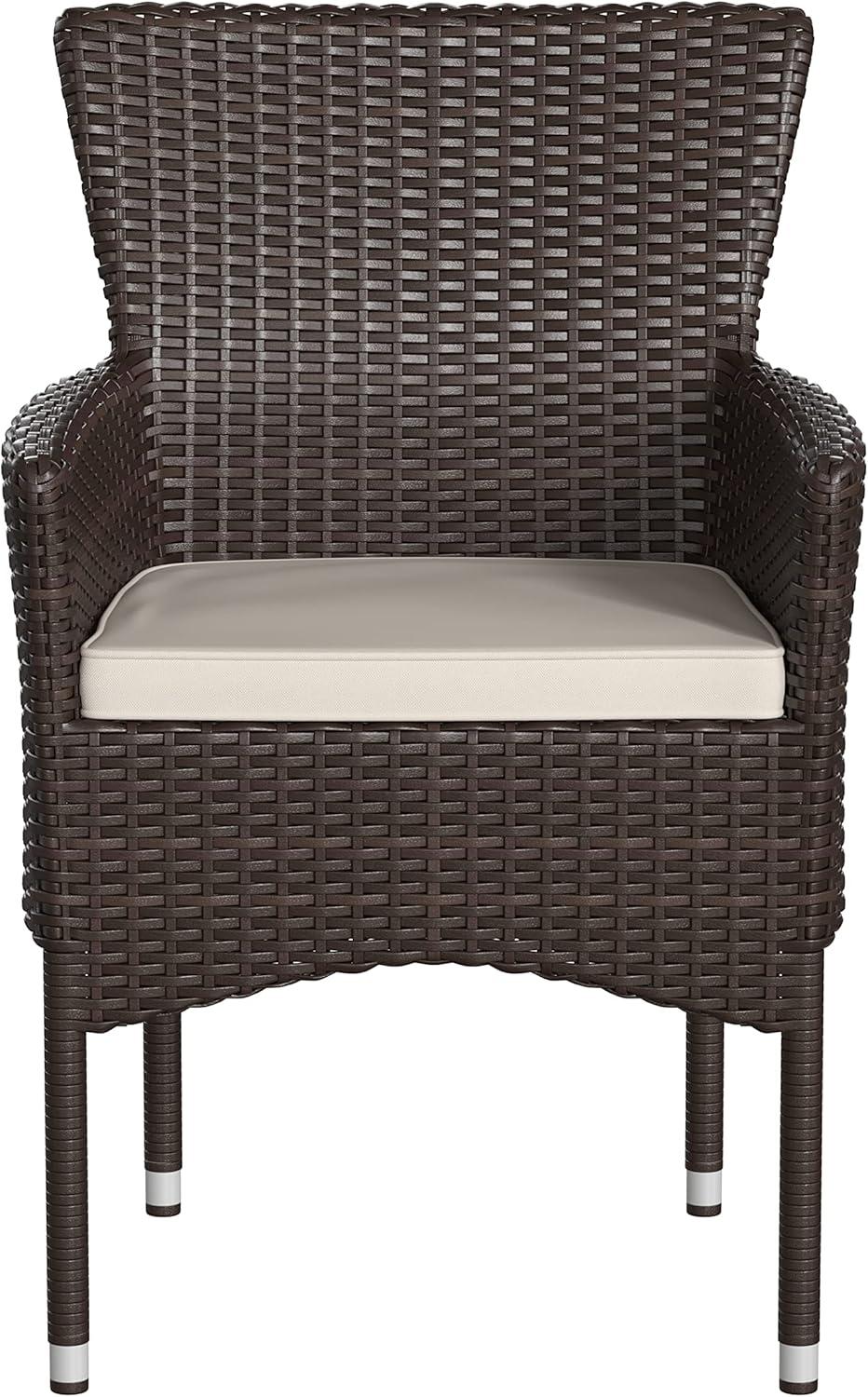 imageFlash Furniture Peregrine 7 Piece Outdoor Patio Dining Set Space Saving Black Wicker Modular Chairs ampamp Cream CushionsNatural Finish Acacia Wood TableSeating for 6EspressoCream