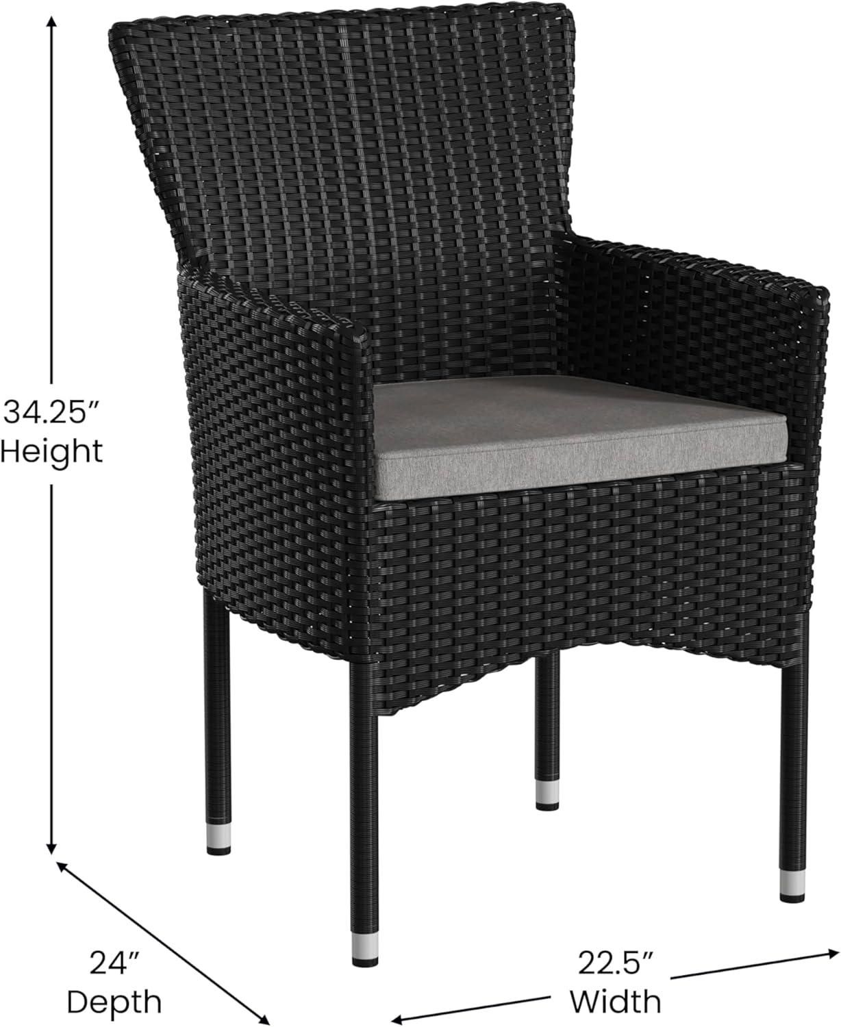 imageFlash Furniture Peregrine 7 Piece Outdoor Patio Dining Set Space Saving Black Wicker Modular Chairs ampamp Cream CushionsNatural Finish Acacia Wood TableSeating for 6BlackGray