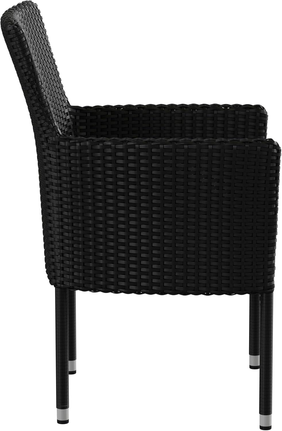 imageFlash Furniture Peregrine 7 Piece Outdoor Patio Dining Set Space Saving Black Wicker Modular Chairs ampamp Cream CushionsNatural Finish Acacia Wood TableSeating for 6BlackGray