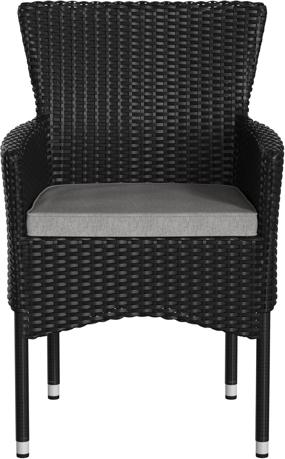 imageFlash Furniture Peregrine 7 Piece Outdoor Patio Dining Set Space Saving Black Wicker Modular Chairs ampamp Cream CushionsNatural Finish Acacia Wood TableSeating for 6BlackGray