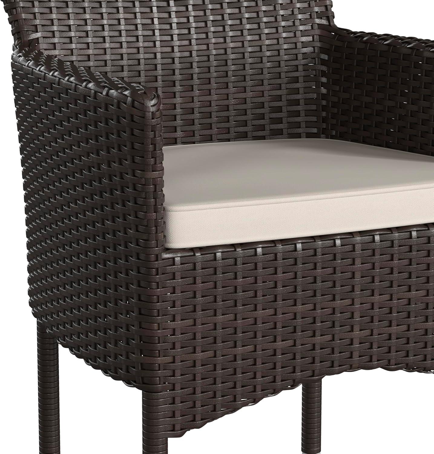 imageFlash Furniture Peregrine 7 Piece Outdoor Patio Dining Set Space Saving Black Wicker Modular Chairs ampamp Cream CushionsNatural Finish Acacia Wood TableSeating for 6EspressoCream