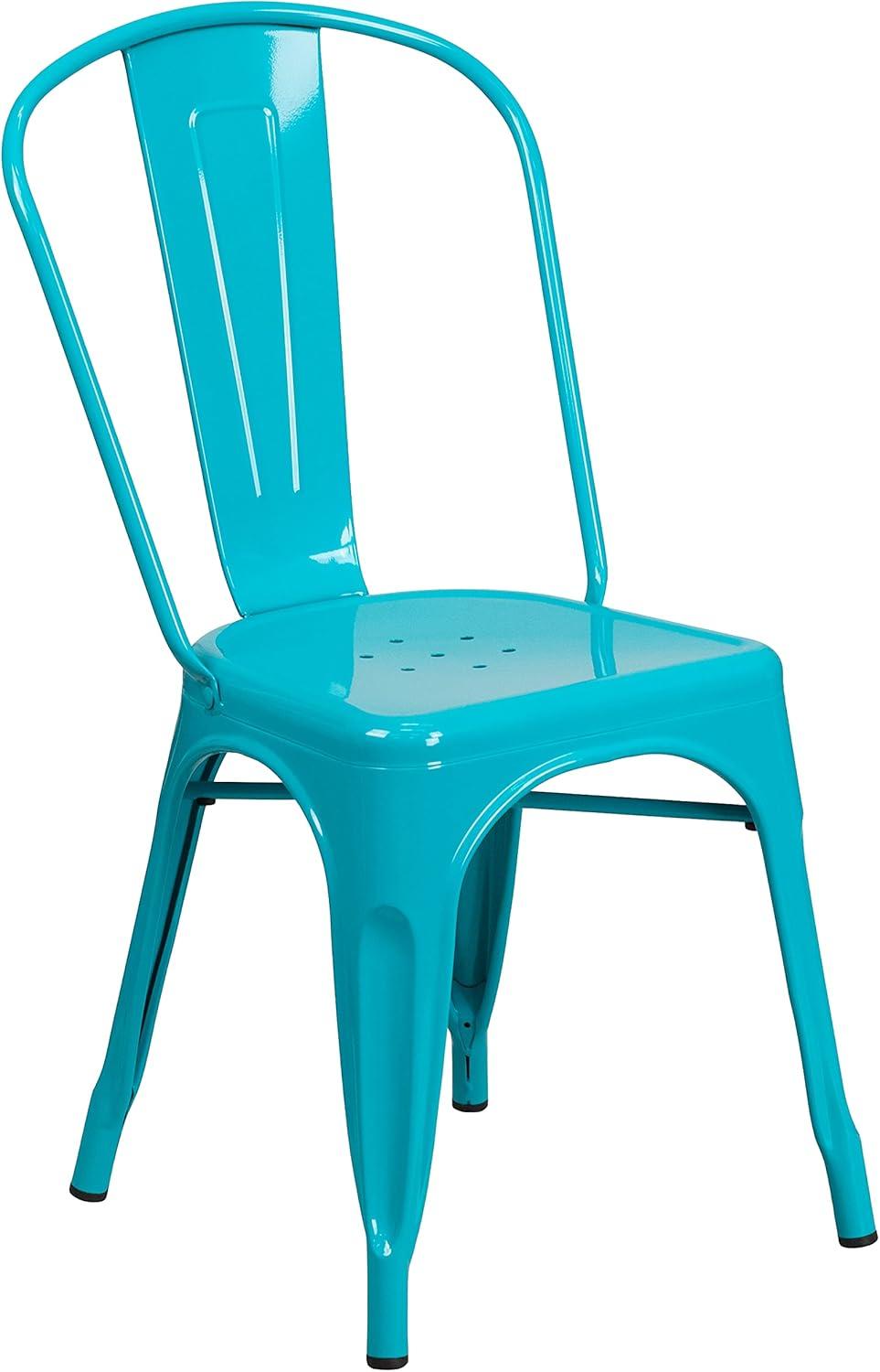 imageFlash Furniture Perry Commercial Grade BlackAntique Gold Metal IndoorOutdoor Stackable ChairCrystal Tealblue