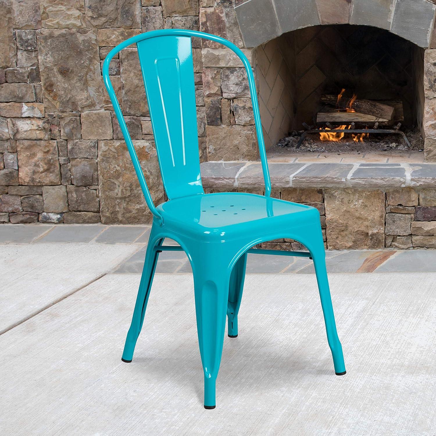 imageFlash Furniture Perry Commercial Grade BlackAntique Gold Metal IndoorOutdoor Stackable ChairCrystal Tealblue