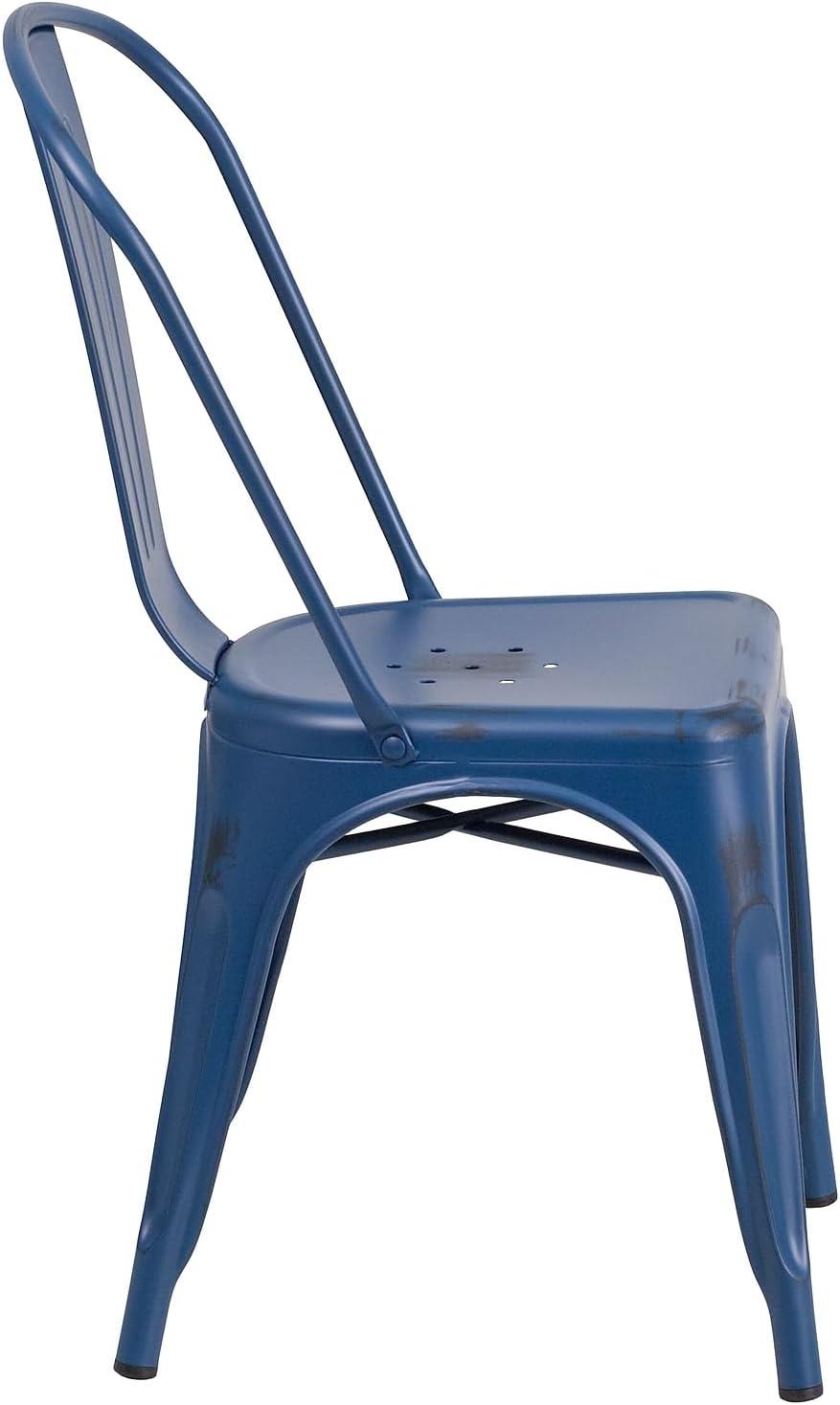 imageFlash Furniture Perry Commercial Grade BlackAntique Gold Metal IndoorOutdoor Stackable ChairDistressed Antique Blue