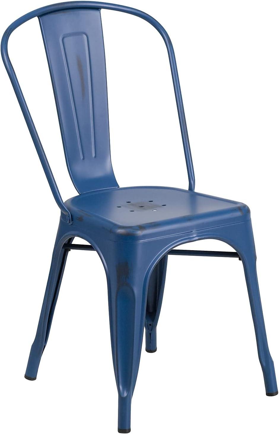 imageFlash Furniture Perry Commercial Grade BlackAntique Gold Metal IndoorOutdoor Stackable ChairDistressed Antique Blue