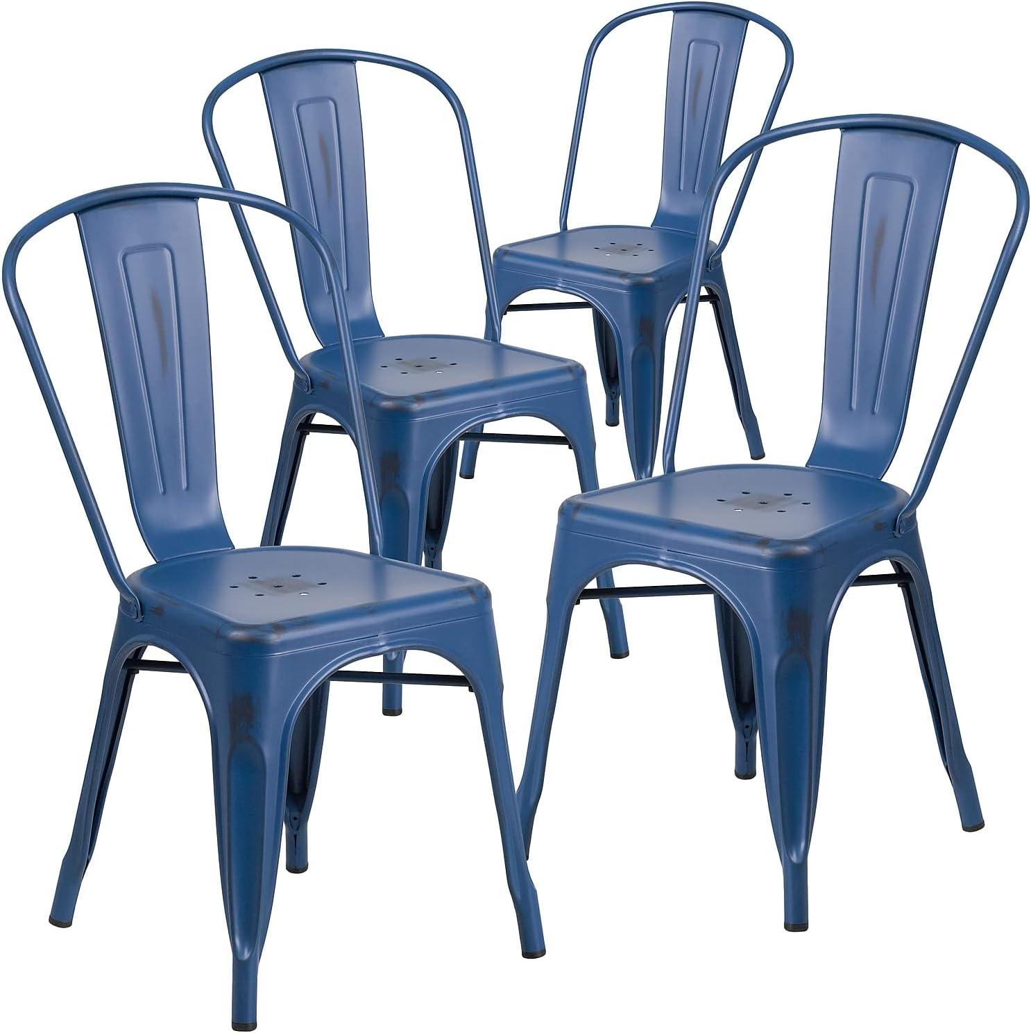 imageFlash Furniture Perry Commercial Grade BlackAntique Gold Metal IndoorOutdoor Stackable ChairDistressed Antique Blue
