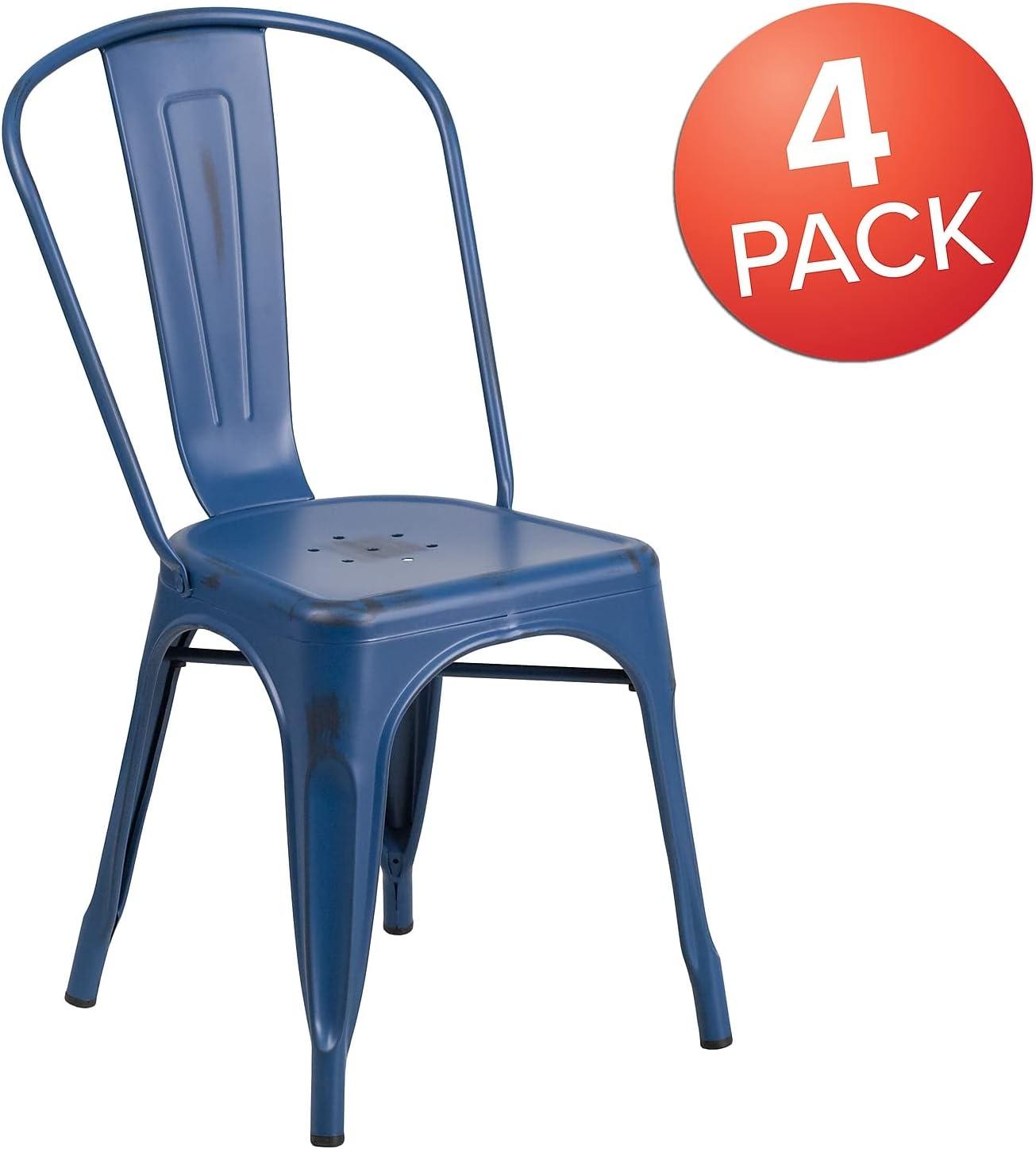 imageFlash Furniture Perry Commercial Grade BlackAntique Gold Metal IndoorOutdoor Stackable ChairDistressed Antique Blue