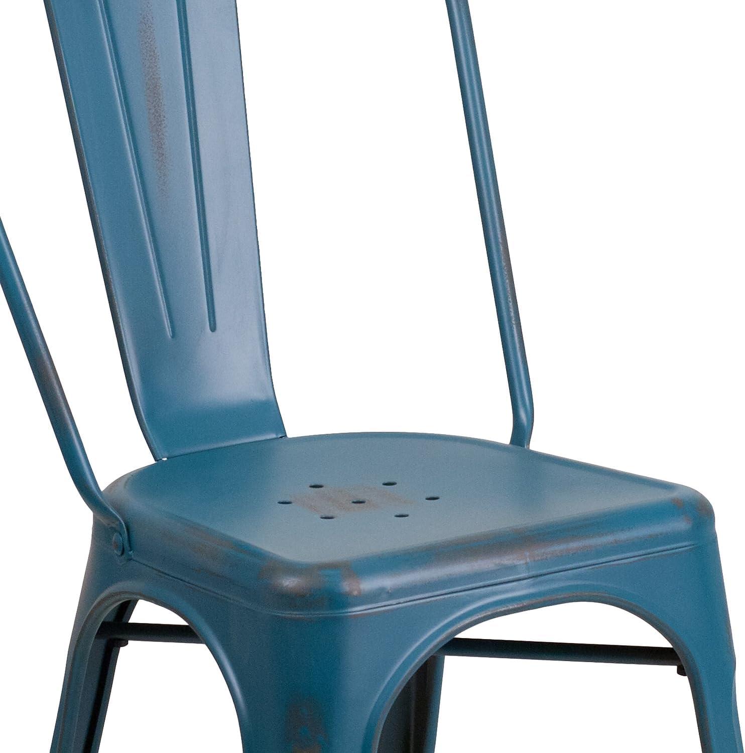 imageFlash Furniture Perry Commercial Grade BlackAntique Gold Metal IndoorOutdoor Stackable ChairDistressed Antique Blue