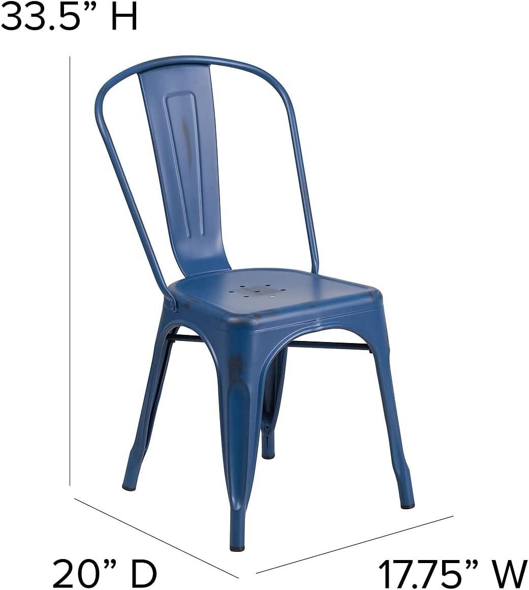 imageFlash Furniture Perry Commercial Grade BlackAntique Gold Metal IndoorOutdoor Stackable ChairDistressed Antique Blue