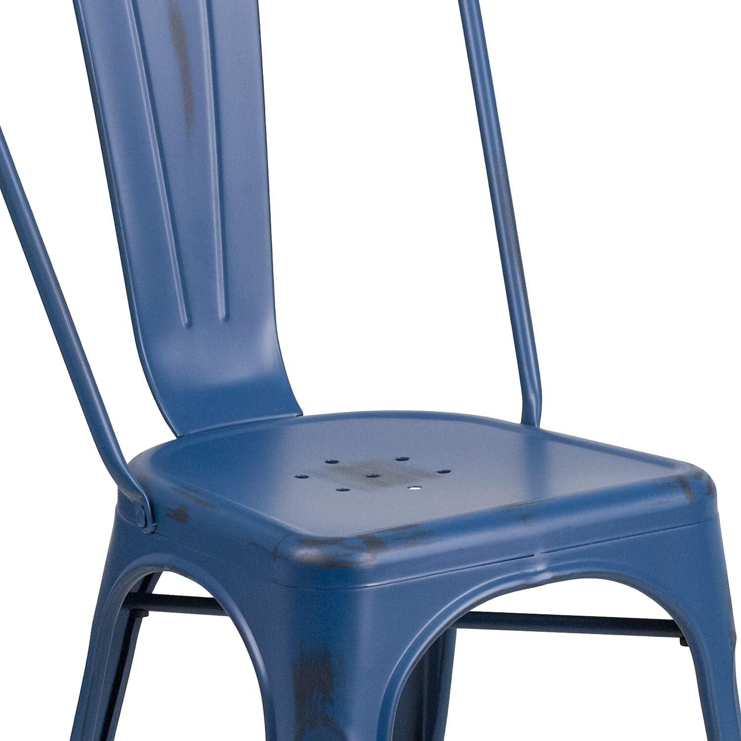 imageFlash Furniture Perry Commercial Grade BlackAntique Gold Metal IndoorOutdoor Stackable ChairDistressed Antique Blue