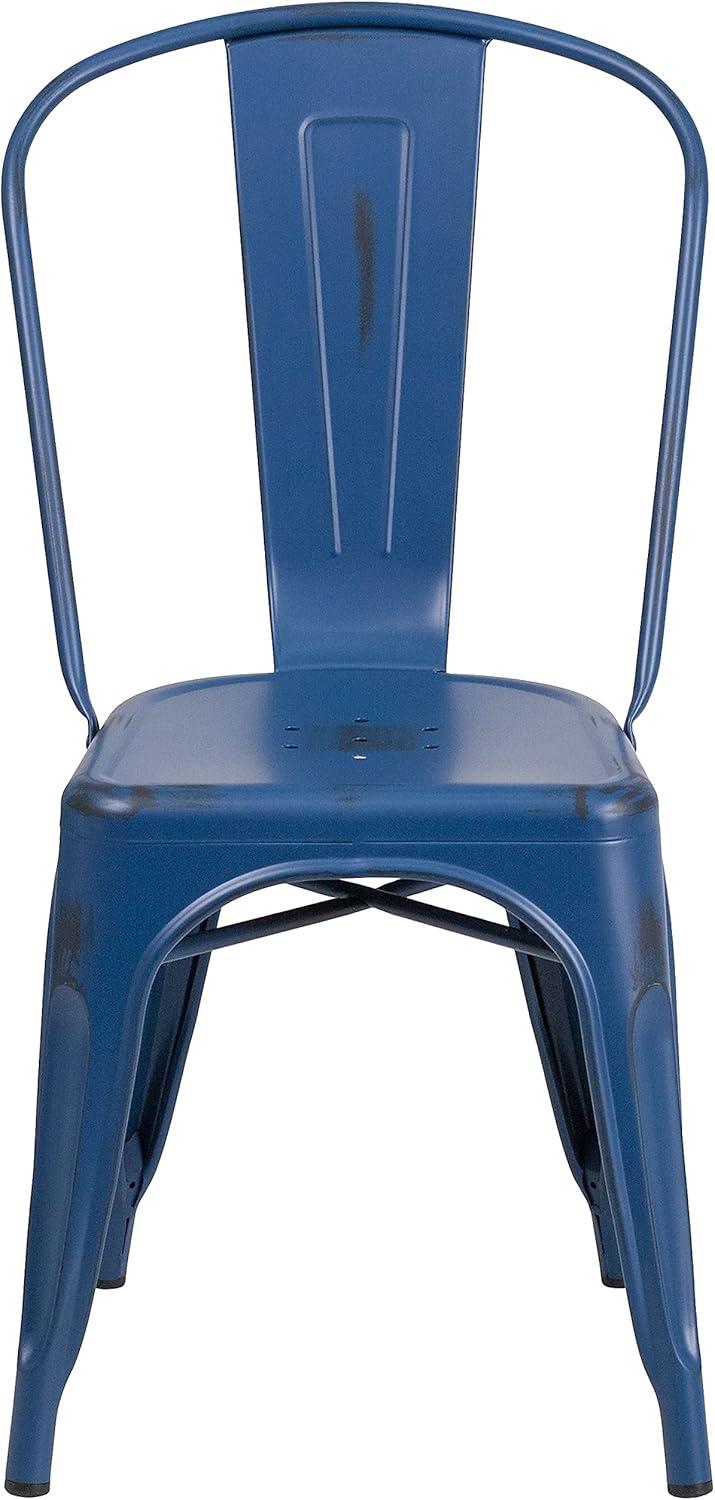 imageFlash Furniture Perry Commercial Grade BlackAntique Gold Metal IndoorOutdoor Stackable ChairDistressed Antique Blue