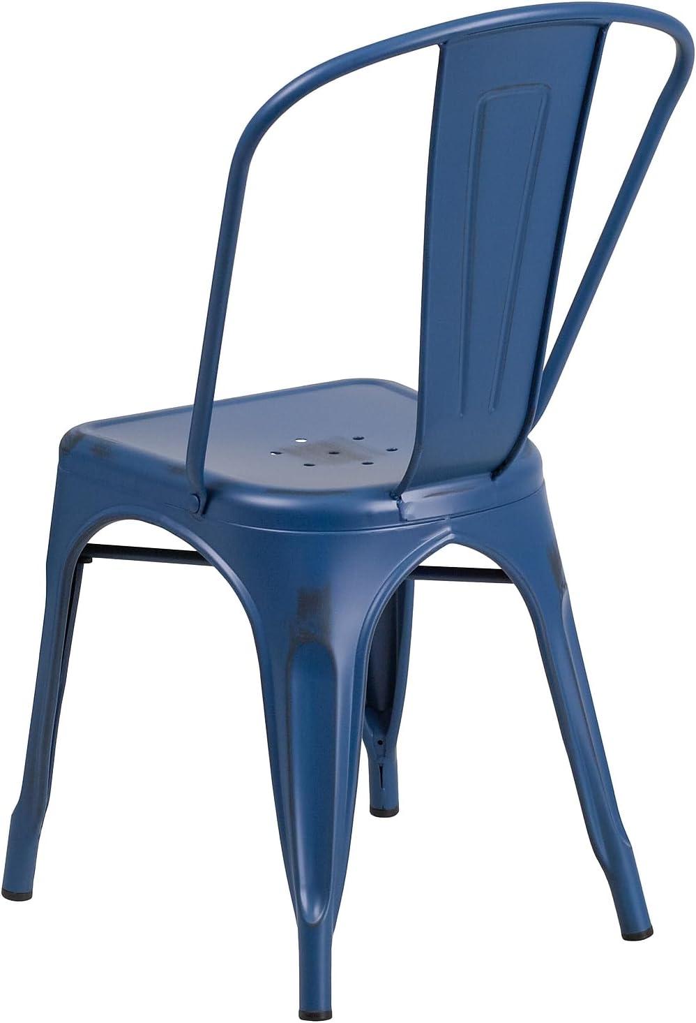 imageFlash Furniture Perry Commercial Grade BlackAntique Gold Metal IndoorOutdoor Stackable ChairDistressed Antique Blue