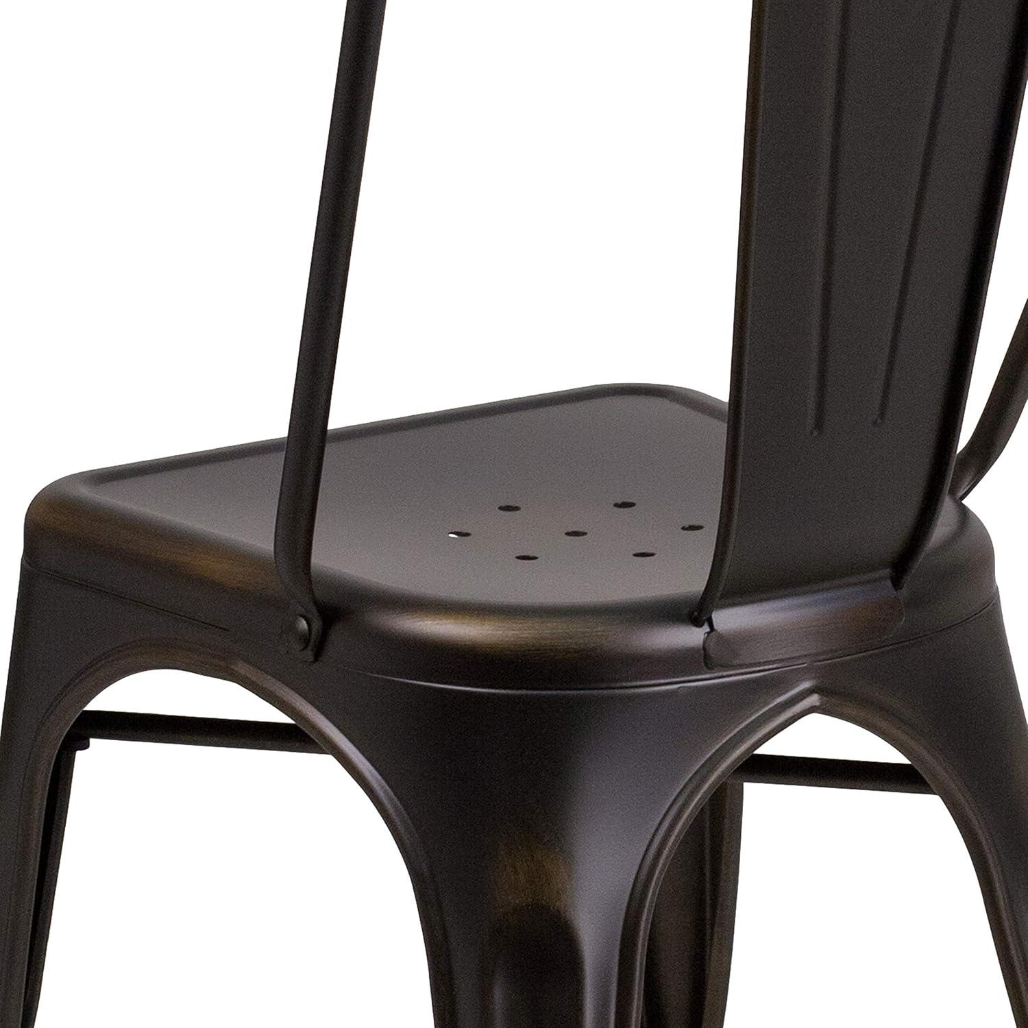imageFlash Furniture Perry Commercial Grade BlackAntique Gold Metal IndoorOutdoor Stackable ChairDistressed Copper