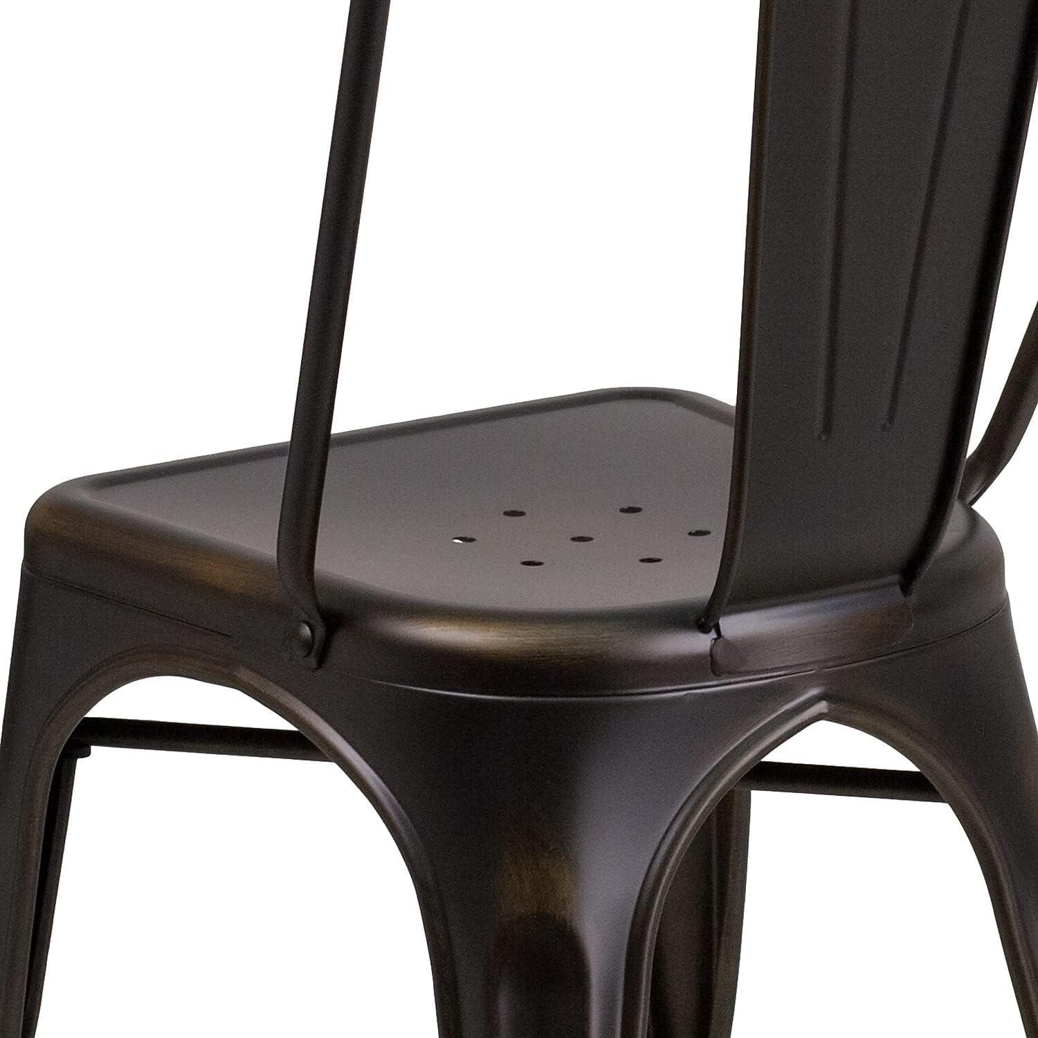 imageFlash Furniture Perry Commercial Grade BlackAntique Gold Metal IndoorOutdoor Stackable ChairDistressed Copper