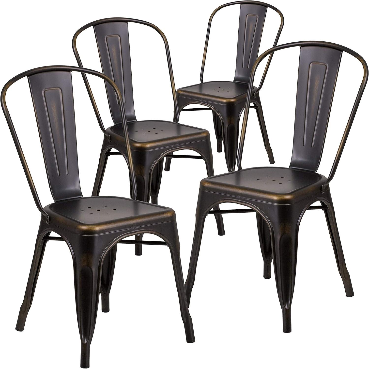 imageFlash Furniture Perry Commercial Grade BlackAntique Gold Metal IndoorOutdoor Stackable ChairDistressed Copper