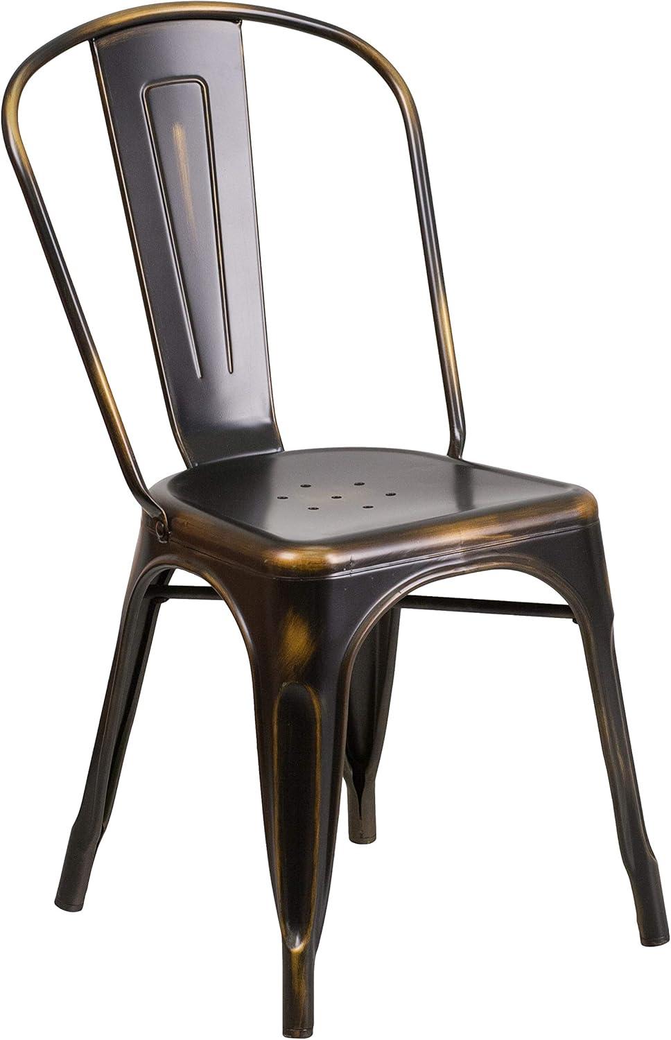 imageFlash Furniture Perry Commercial Grade BlackAntique Gold Metal IndoorOutdoor Stackable ChairDistressed Copper