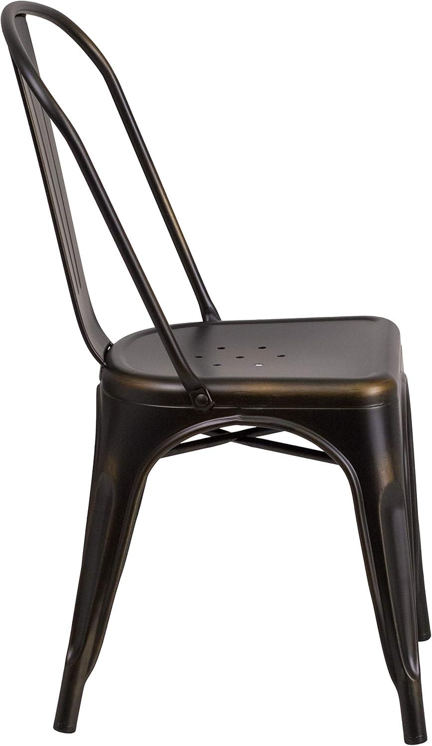 imageFlash Furniture Perry Commercial Grade BlackAntique Gold Metal IndoorOutdoor Stackable ChairDistressed Copper