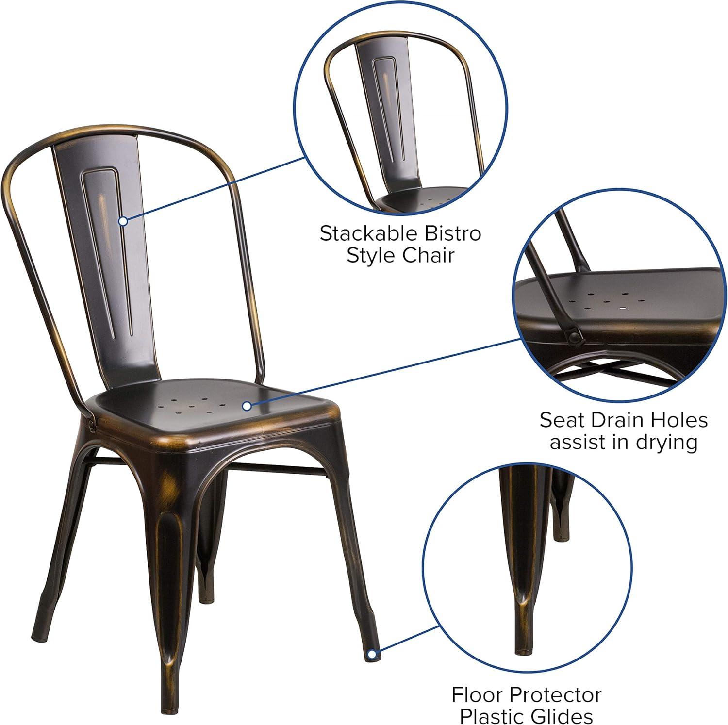 imageFlash Furniture Perry Commercial Grade BlackAntique Gold Metal IndoorOutdoor Stackable ChairDistressed Copper