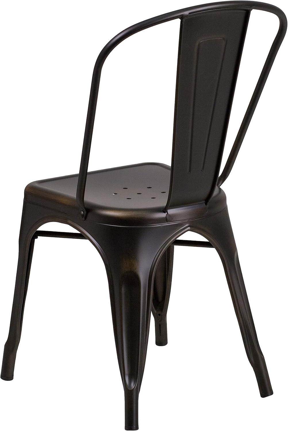 imageFlash Furniture Perry Commercial Grade BlackAntique Gold Metal IndoorOutdoor Stackable ChairDistressed Copper