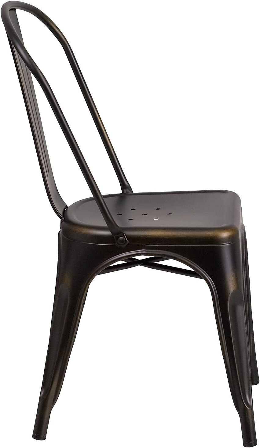 imageFlash Furniture Perry Commercial Grade BlackAntique Gold Metal IndoorOutdoor Stackable ChairDistressed Copper
